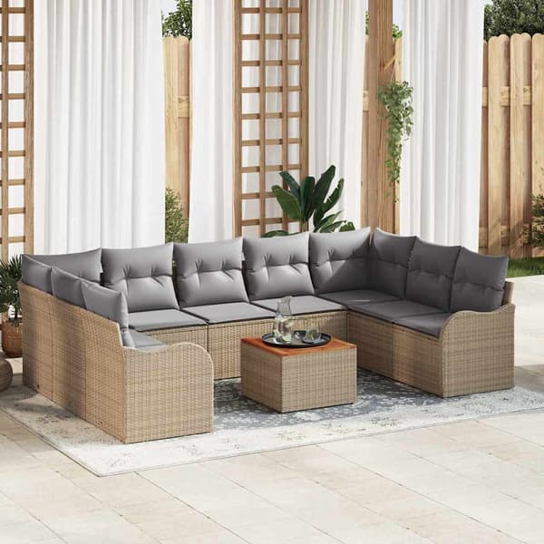 vidaXL Have Sofa Sæt 10 pcs Beige, lys grå Rattan & Polyesterstof