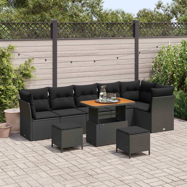 vidaXL Havesofa Sæt 9 pcs Sort polyrattan