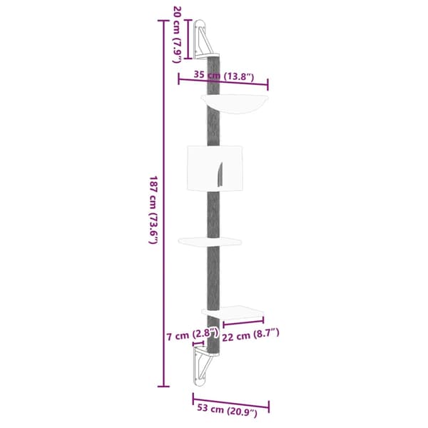 vidaXL Kissan raapimispuu seinälle kerma 187 cm