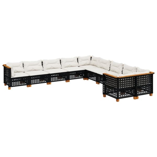 vidaXL sofasæt til haven 10 dele med hynder polyrattan sort