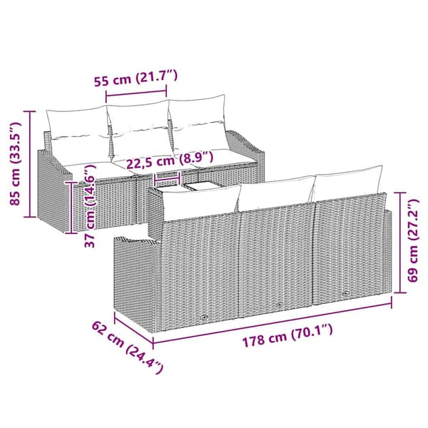 vidaXL Sofa Sæt med pude med pude 7 pcs Sort polyrattan