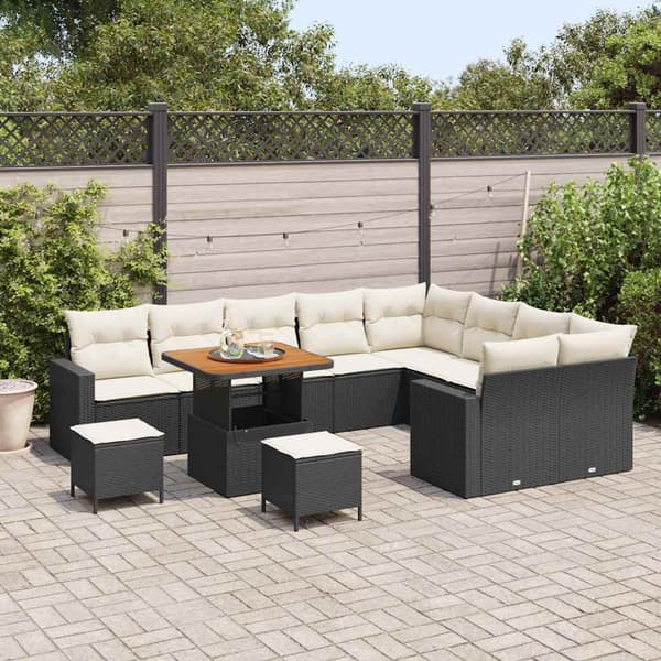 vidaXL Havesofa Sæt 12 pcs Sort polyrattan