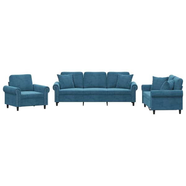 vidaXL sofasæt 3 dele med puder velour blå