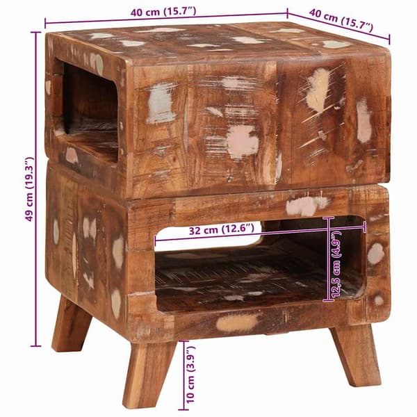 vidaXL Endebord med hylde Brun 40 x 40 x 49 cm Solid genbrugs træ