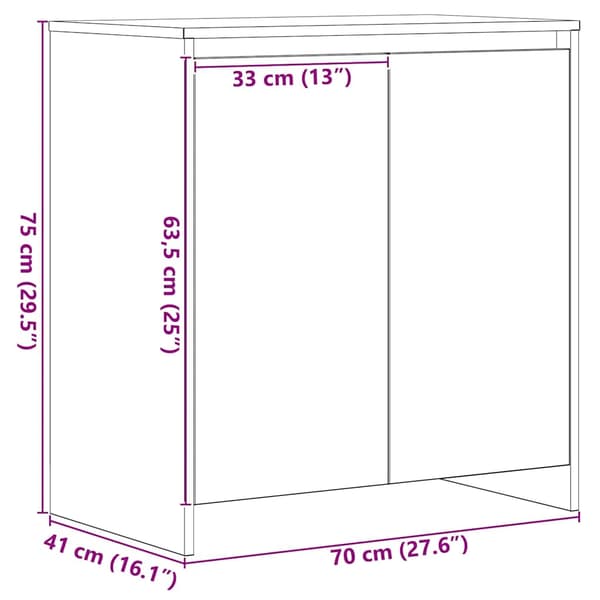 vidaXL skænk sort egetræ 70x41x75 cm konstrueret træ