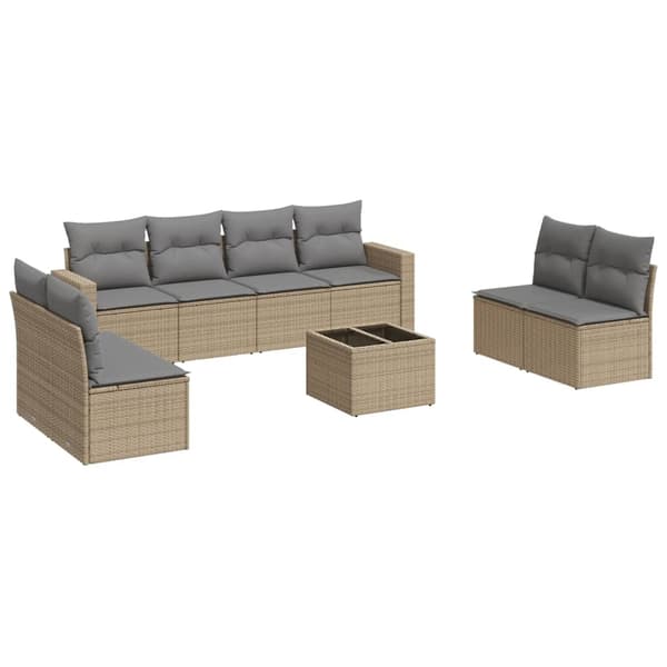 vidaXL sofasæt til haven 9 dele med hynder polyrattan beige