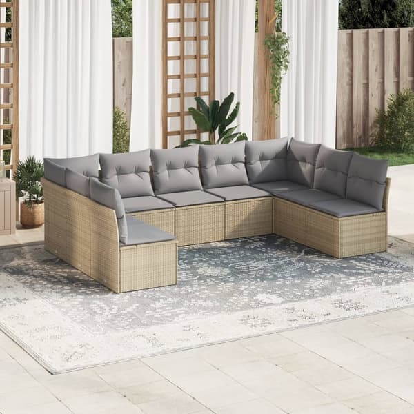 vidaXL sofasæt til haven 9 dele med hynder polyrattan beige