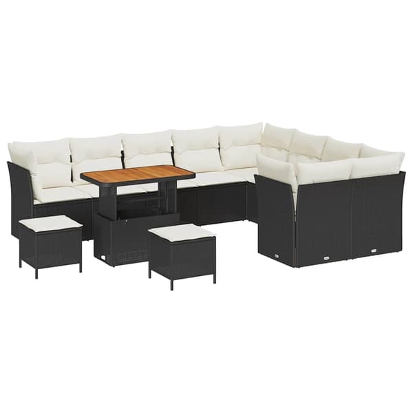 vidaXL Havesofa Sæt 12 pcs Sort polyrattan