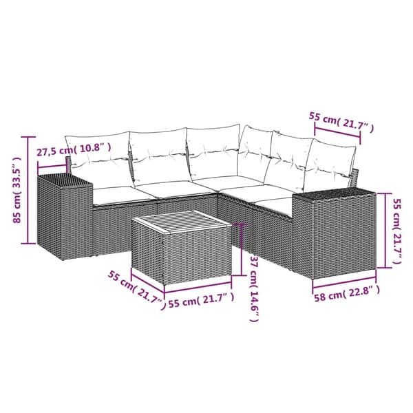 vidaXL sofasæt til haven 6 dele med hynder polyrattan beige