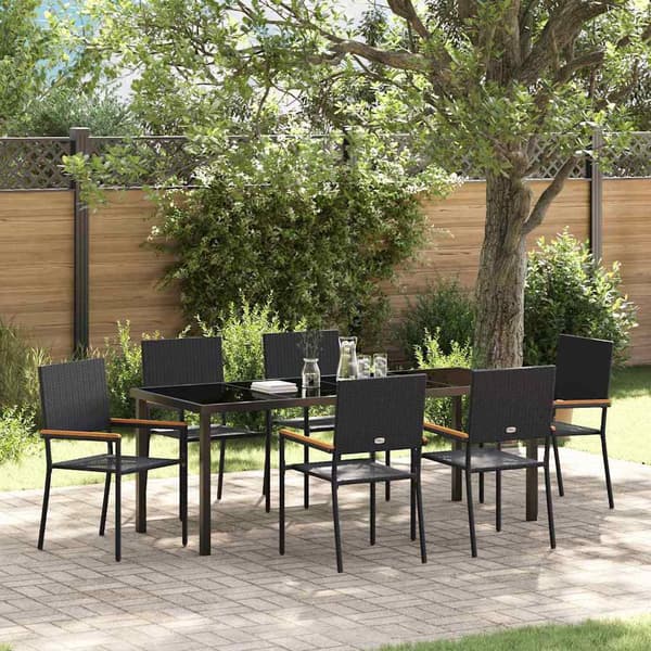 vidaXL Have Spisebordssæt 7 pcs Sort Poly rattan