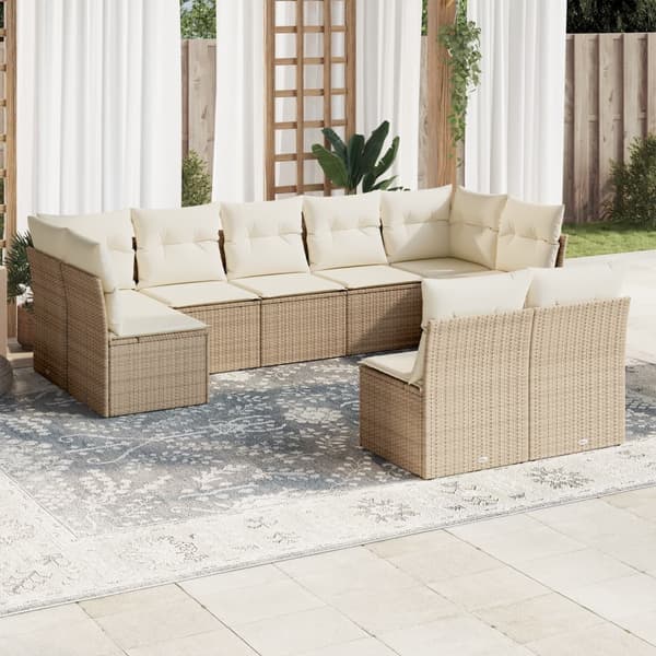 vidaXL sofasæt til haven 9 dele med hynder polyrattan beige