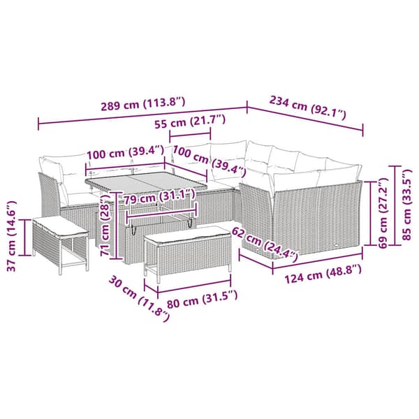 vidaXL Havesofa Sæt 12 pcs Sort polyrattan