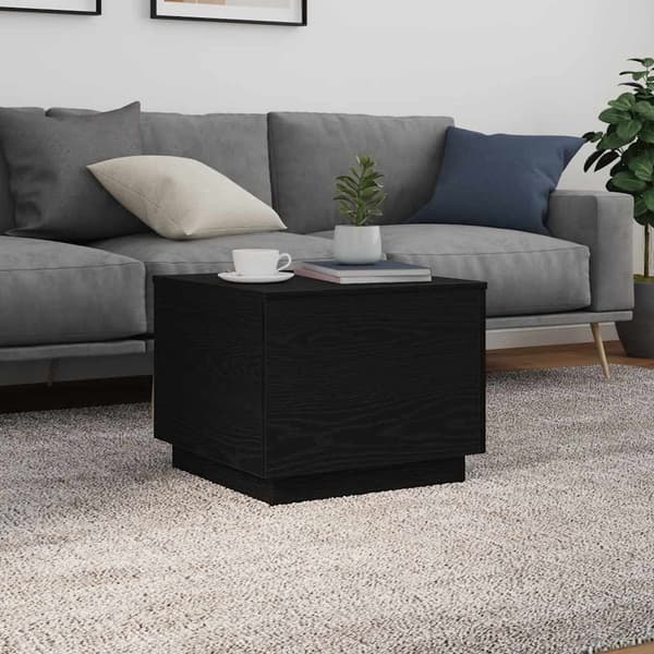 vidaXL sofabord med LED-lys 50x50x40 cm sort egetræsfarve