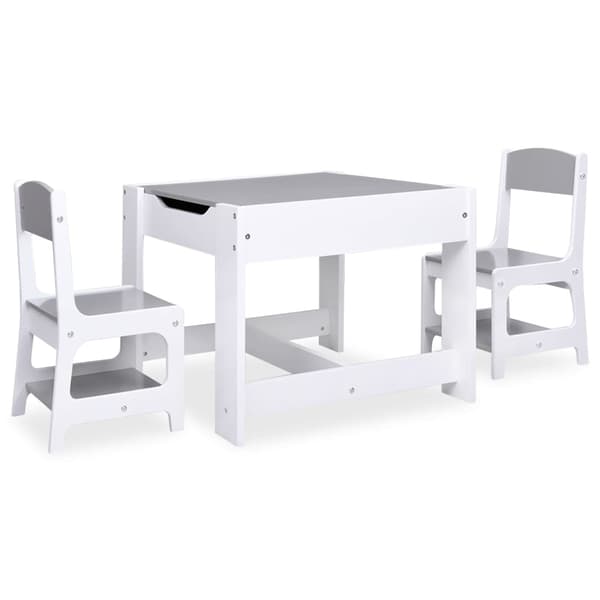 vidaXL børnebord med 2 stole MDF hvid
