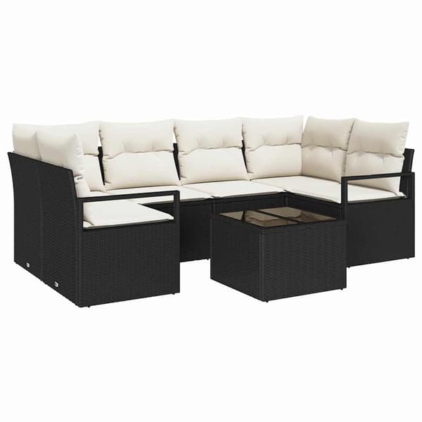 vidaXL Sofa Sæt 7 pcs Sort og Cream polyrattan