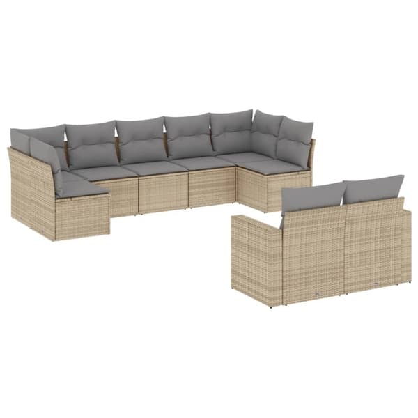 vidaXL sofasæt til haven 9 dele med hynder polyrattan beige