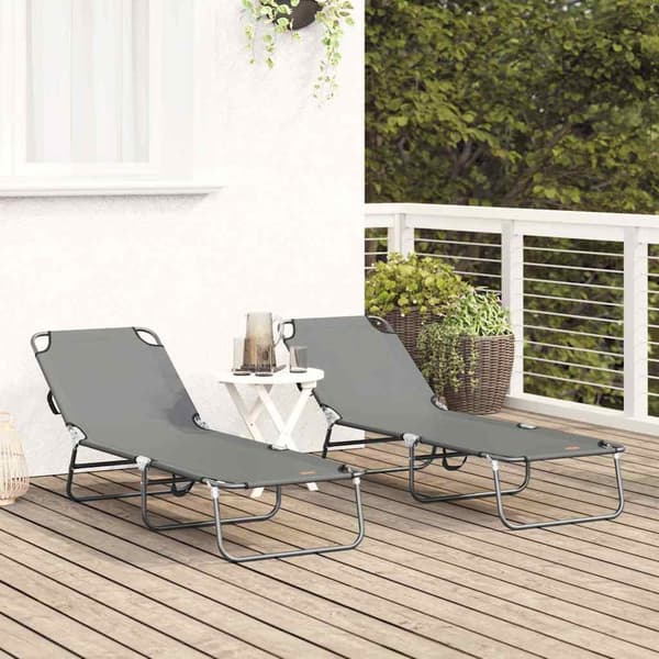 vidaXL Foldestol 2 pcs Grå 188 x 57 x 86,5 cm Polyester