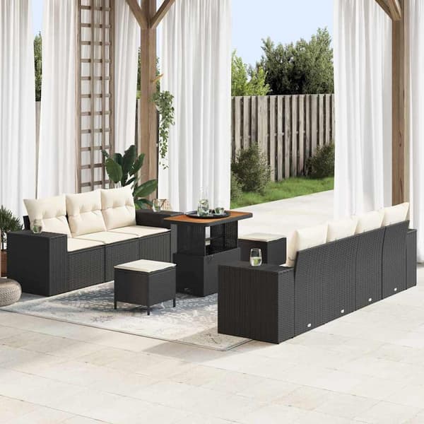 vidaXL Havesofa Sæt 10 pcs Sort polyrattan