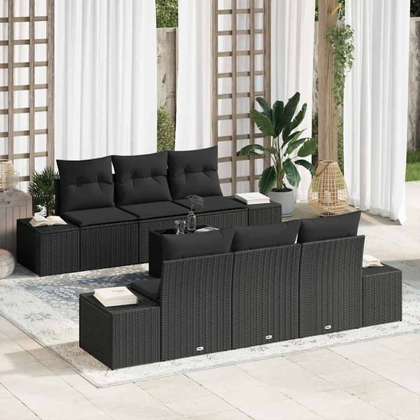 vidaXL havestolsæt 7-dele Sort Rattan, Polyester