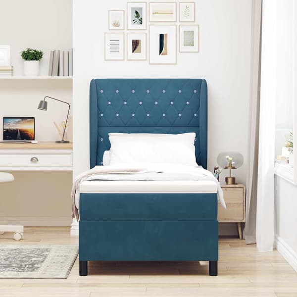 vidaXL Box spring seng med madras Mørk blå 190 x 90 cm Polyester