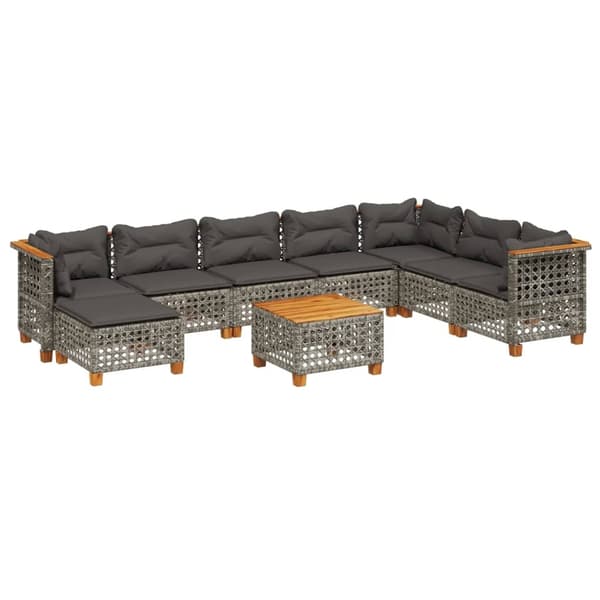 vidaXL sofasæt til haven 9 dele med hynder polyrattan grå