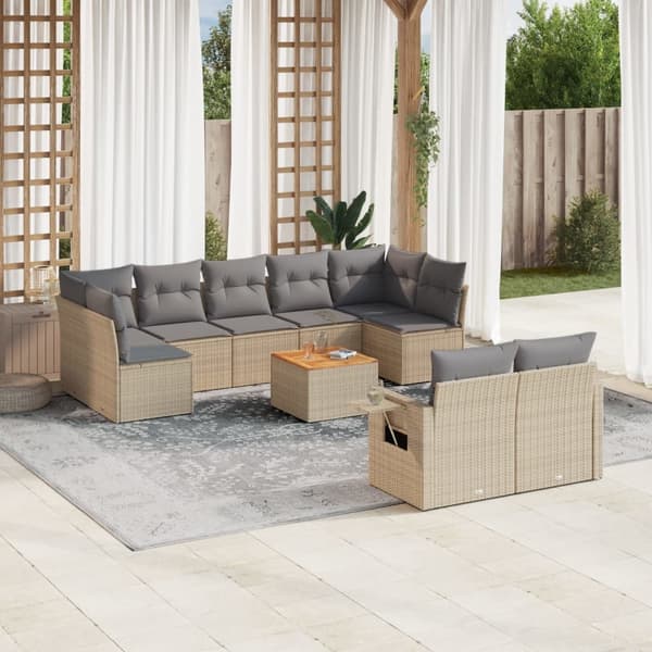 vidaXL sofasæt til haven 10 dele med hynder polyrattan beige