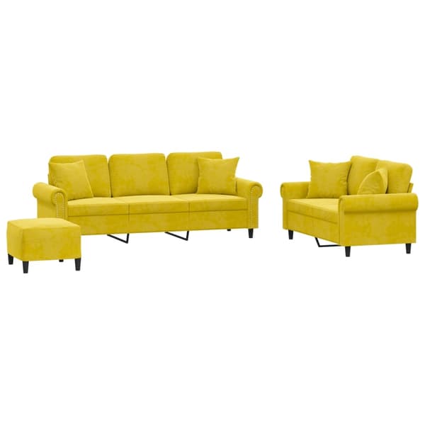 vidaXL sofasæt 3 dele med puder velour gul