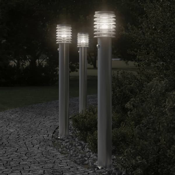 vidaXL udendørs standerlampe med sensor 110 cm rustfrit stål sølv
