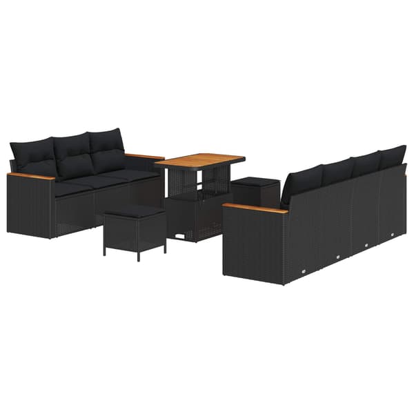 vidaXL Havesofa Sæt 10 pcs Sort polyrattan