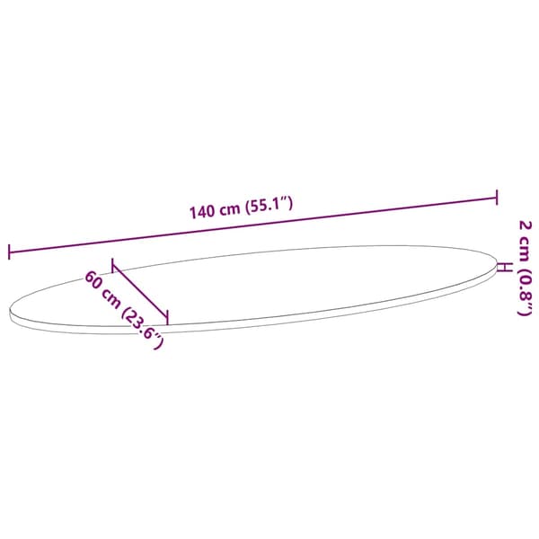 vidaXL bordplade 140x60x2 cm massivt egetræ oval