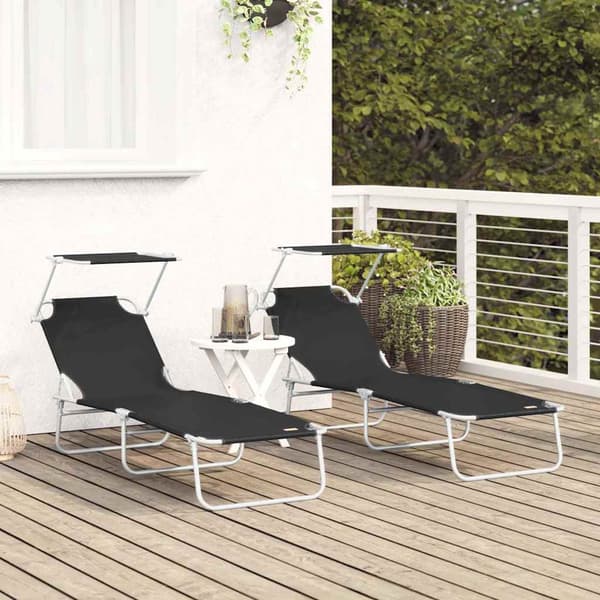 vidaXL Solstol 2 pcs Sort 58 x 188 x 77cm Polyester
