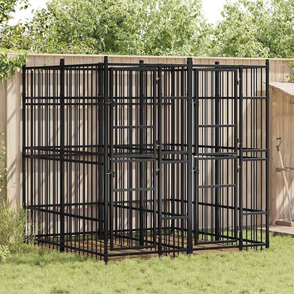 vidaXL Koiran ulkohäkki teräs 3,69 m²