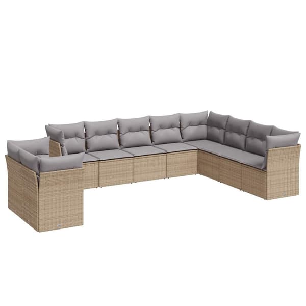vidaXL sofasæt til haven 10 dele med hynder polyrattan beige