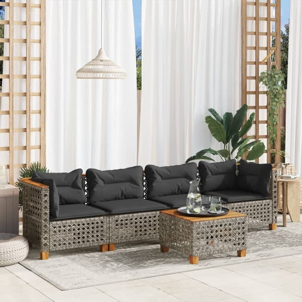 vidaXL sofasæt 5 dele med hynder polyrattan grå
