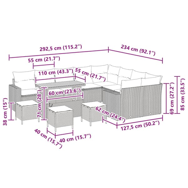 vidaXL Havesofa Sæt 13 pcs Sort polyrattan