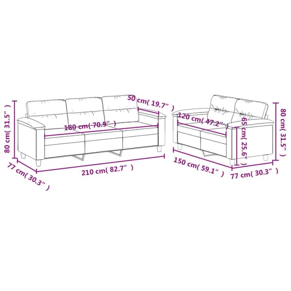 vidaXL sofasæt 2 dele med hynder mikrofiberstof sort