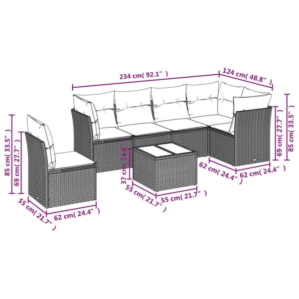 vidaXL sofasæt til haven 7 dele med hynder polyrattan beige