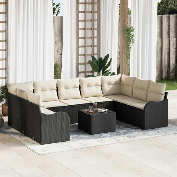 vidaXL Havesofa Sæt 10 pcs Sort polyrattan