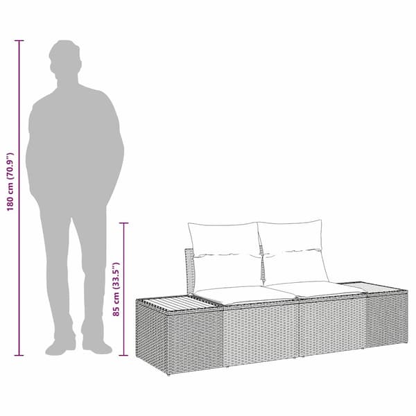vidaXL Havemøbelsofa Sort 184 x 62 x 85cm polyrattan