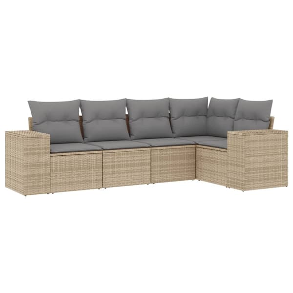 vidaXL sofasæt til haven 5 dele med hynder polyrattan beige