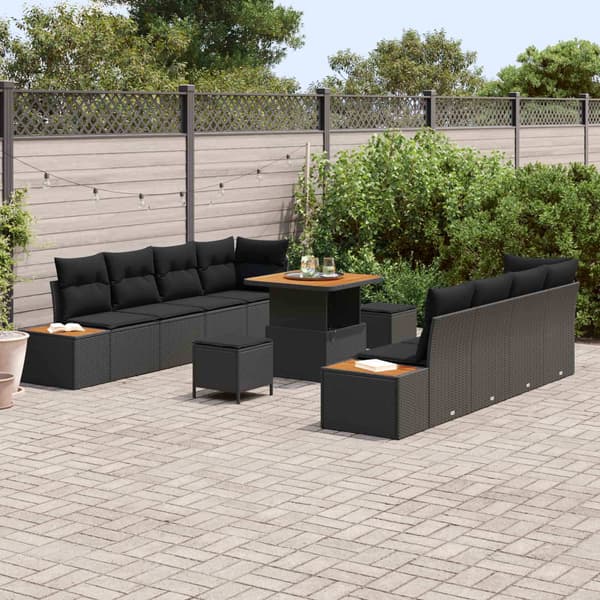 vidaXL Havesofa Sæt 11 pcs Sort polyrattan