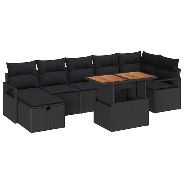 vidaXL Havesofasæt 8 dele Sort polyrattan