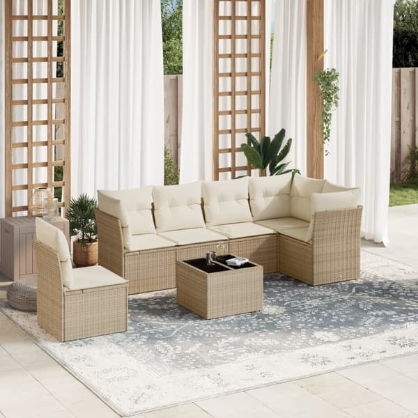 vidaXL sofasæt til haven 7 dele med hynder polyrattan beige