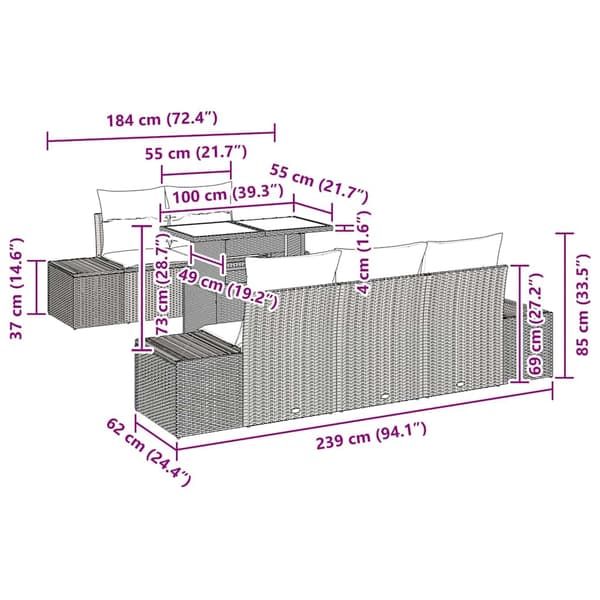 vidaXL Sofa Sæt med pude 6 pcs Sort polyrattan