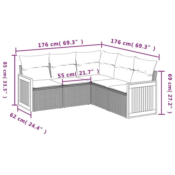 vidaXL sofasæt til haven 5 dele med hynder polyrattan beige