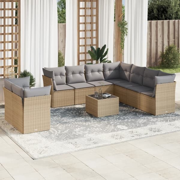 vidaXL sofasæt til haven 10 dele med hynder polyrattan beige