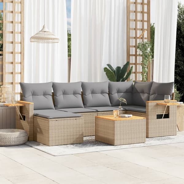vidaXL sofasæt til haven 7 dele med hynder polyrattan beige