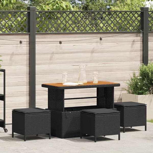 vidaXL Have Spisebordssæt Sort polyrattan