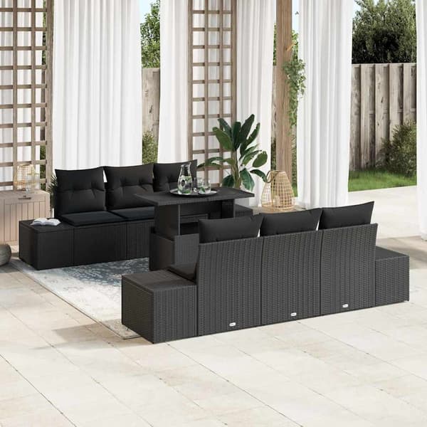 vidaXL Sofa Sæt med pude 7 pcs Sort polyrattan