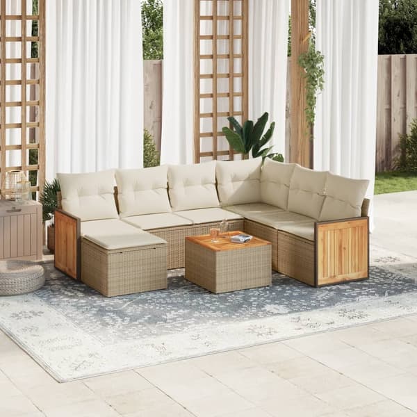 vidaXL sofasæt til haven 8 dele med hynder polyrattan beige